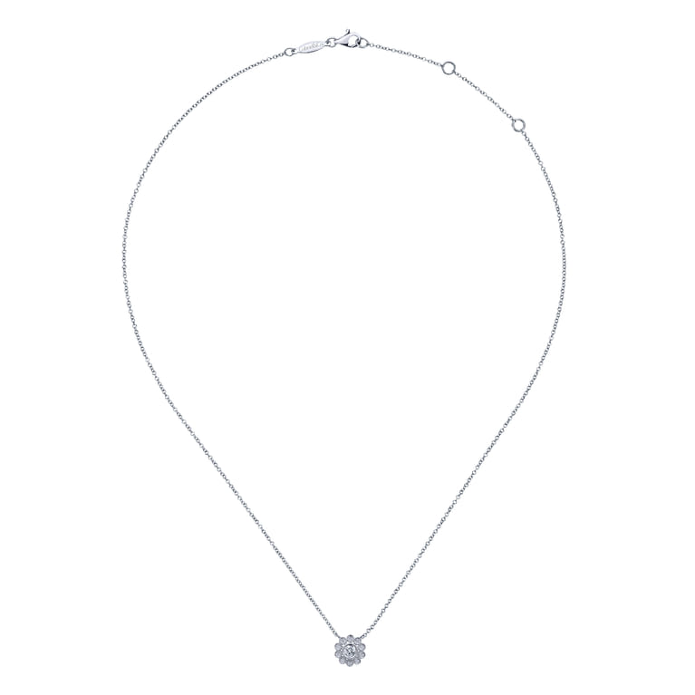 Floral - 14K White Gold Bezel Set Floral Diamond Pendant Necklace - 0.25 ct - Shot 2