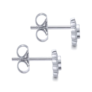 Floral - 14K White Gold Bezel Set Round Diamond Flower Stud Earrings