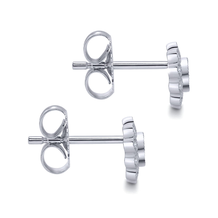 Floral - 14K White Gold Bezel Set Round Diamond Flower Stud Earrings - 0.25 ct - Shot 3
