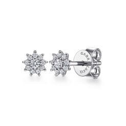 Floral - 14K White Gold Cluster Diamond Flower Stud Earrings