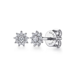 Floral - 14K White Gold Cluster Diamond Flower Stud Earrings