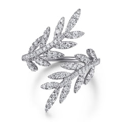 14K White Gold Diamond Bypass Leaf Ring