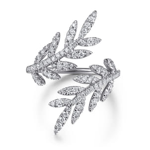 Floral - 14K White Gold Diamond Bypass Leaf Ring