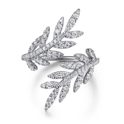Floral - 14K White Gold Diamond Bypass Leaf Ring