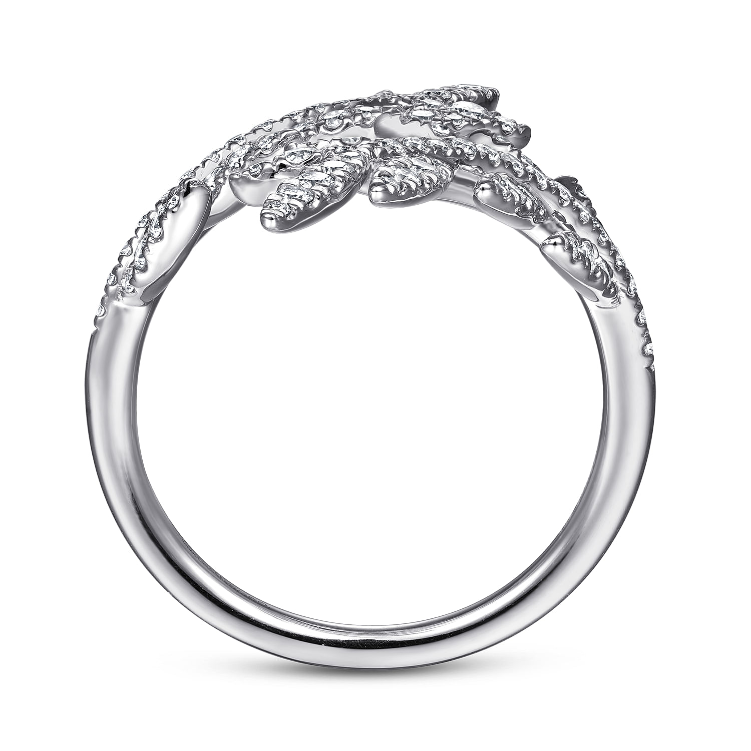 Floral - 14K White Gold Diamond Bypass Leaf Ring