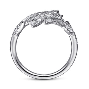 Floral - 14K White Gold Diamond Bypass Leaf Ring