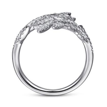 Floral - 14K White Gold Diamond Bypass Leaf Ring