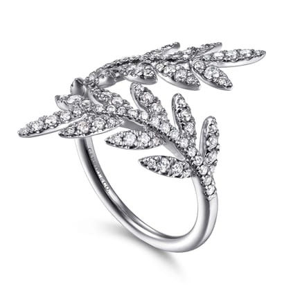 Floral - 14K White Gold Diamond Bypass Leaf Ring