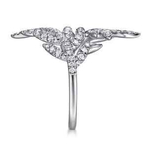 Floral - 14K White Gold Diamond Bypass Leaf Ring