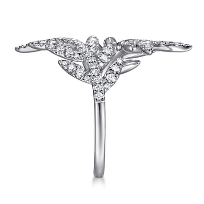 Floral - 14K White Gold Diamond Bypass Leaf Ring