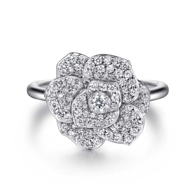 Floral - 14K White Gold Diamond Floral Fashion Ring - 0.5 ct - Shot 1