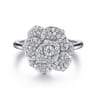 Floral - 14K White Gold Diamond Floral Fashion Ring - 0.5 ct