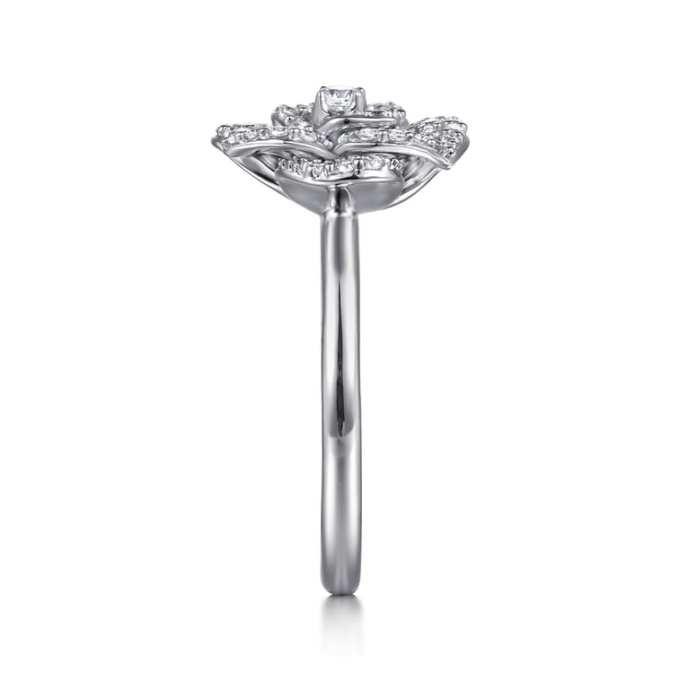 Floral - 14K White Gold Diamond Floral Fashion Ring - 0.5 ct - Shot 4