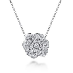 Floral - 14K White Gold Diamond Floral Station Necklace