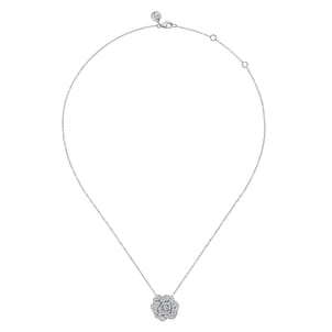Floral - 14K White Gold Diamond Floral Station Necklace