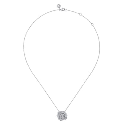 Floral - 14K White Gold Diamond Floral Station Necklace