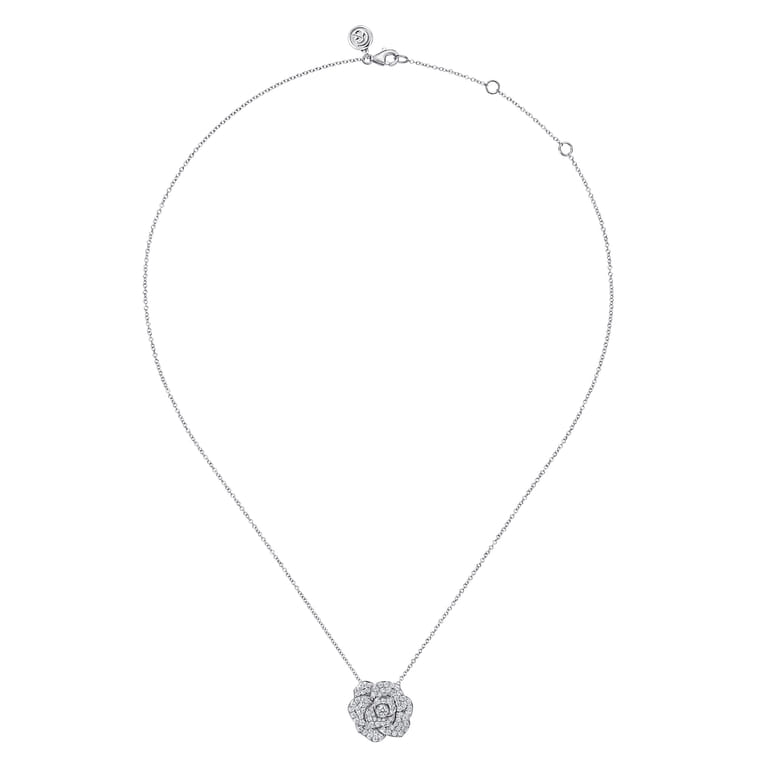 Floral - 14K White Gold Diamond Floral Station Necklace - 0.7 ct - Shot 2