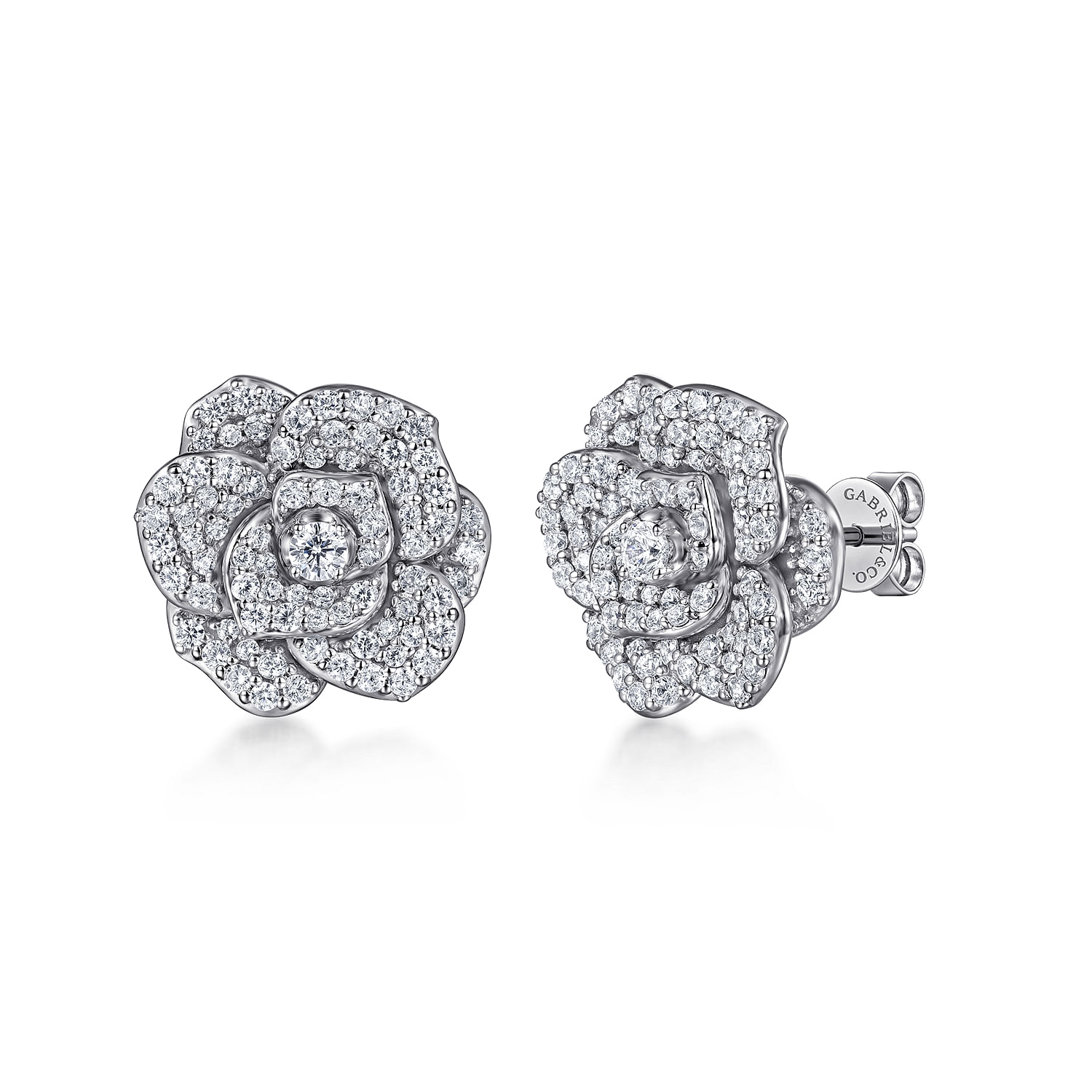 Floral - 14K White Gold Diamond Floral Stud Earrings