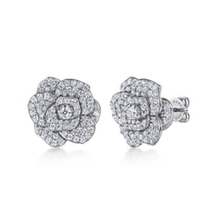 14K White Gold Diamond Floral Stud Earrings