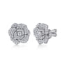 Floral - 14K White Gold Diamond Floral Stud Earrings - 1 ct