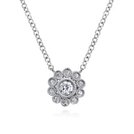 Floral - 14K White Gold Diamond Flower Pendant Necklace