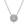 Floral - 14K White Gold Diamond Flower Pendant Necklace - 0.12 ct