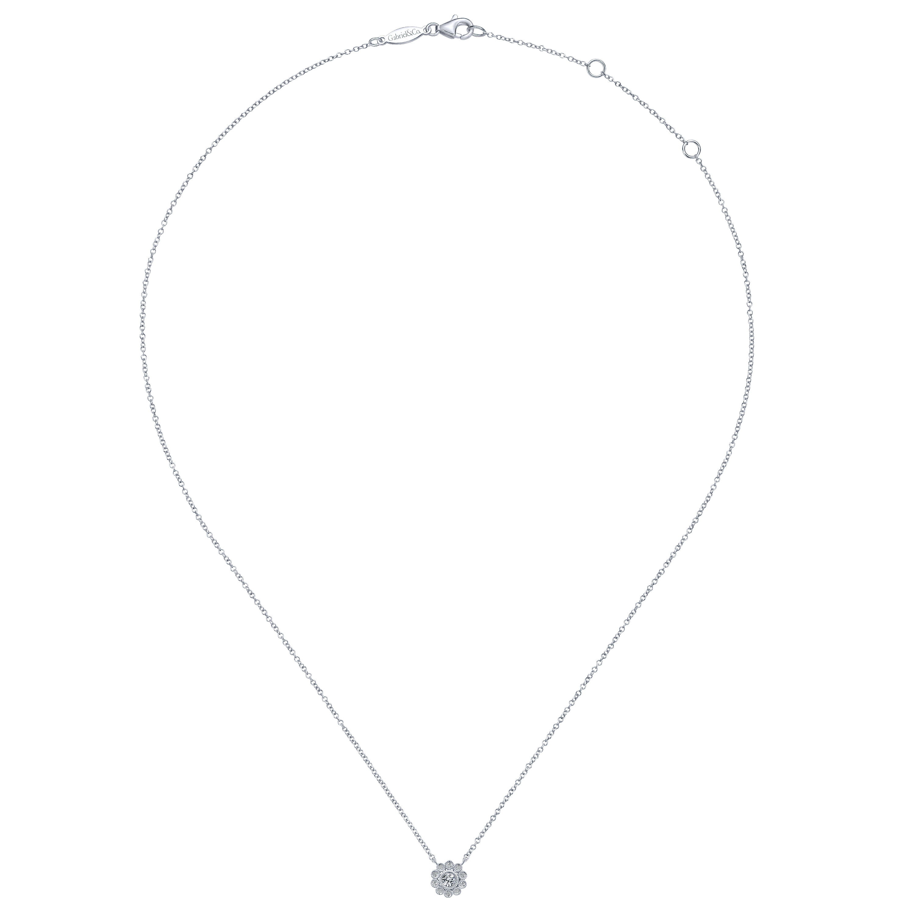 Floral - 14K White Gold Diamond Flower Pendant Necklace