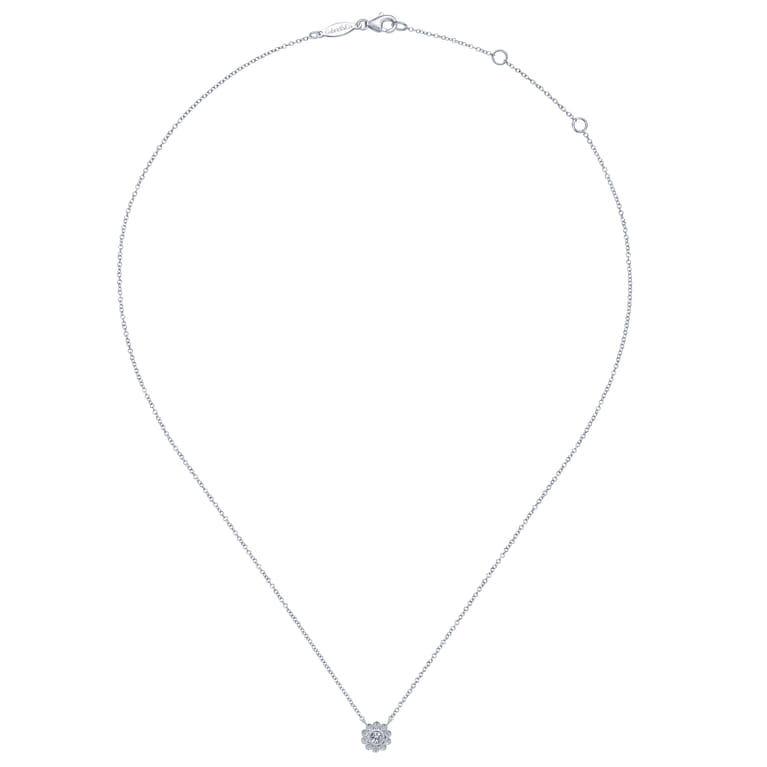 Floral - 14K White Gold Diamond Flower Pendant Necklace - 0.12 ct - Shot 2