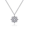 Floral - 14K White Gold Diamond Flower Pendant Necklace - 0.22 ct