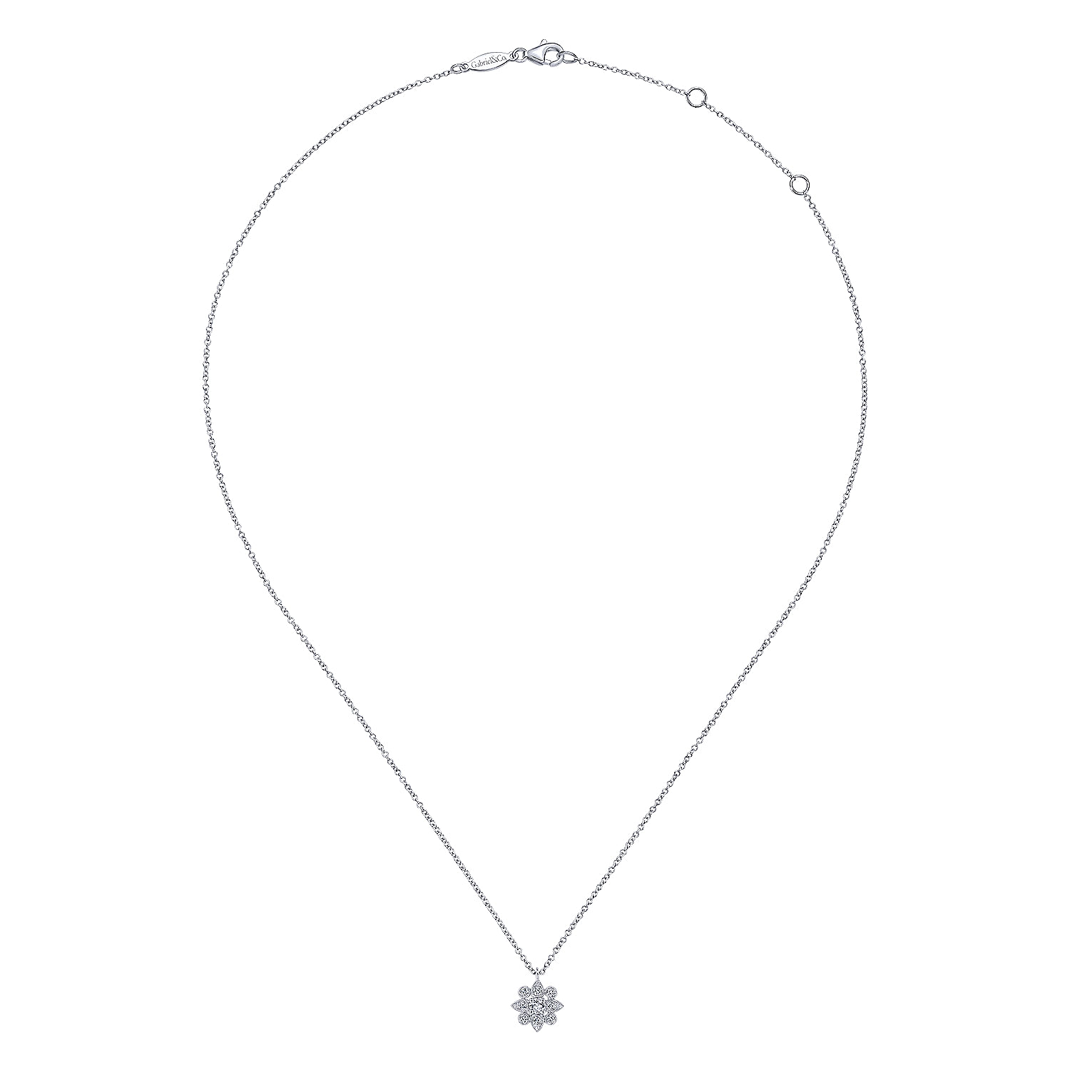 Floral - 14K White Gold Diamond Flower Pendant Necklace