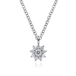 Floral - 14K White Gold Diamond Flower Pendant Necklace