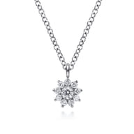 Floral - 14K White Gold Diamond Flower Pendant Necklace