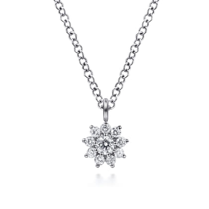 Floral - 14K White Gold Diamond Flower Pendant Necklace