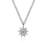 Floral - 14K White Gold Diamond Flower Pendant Necklace - 0.11 ct