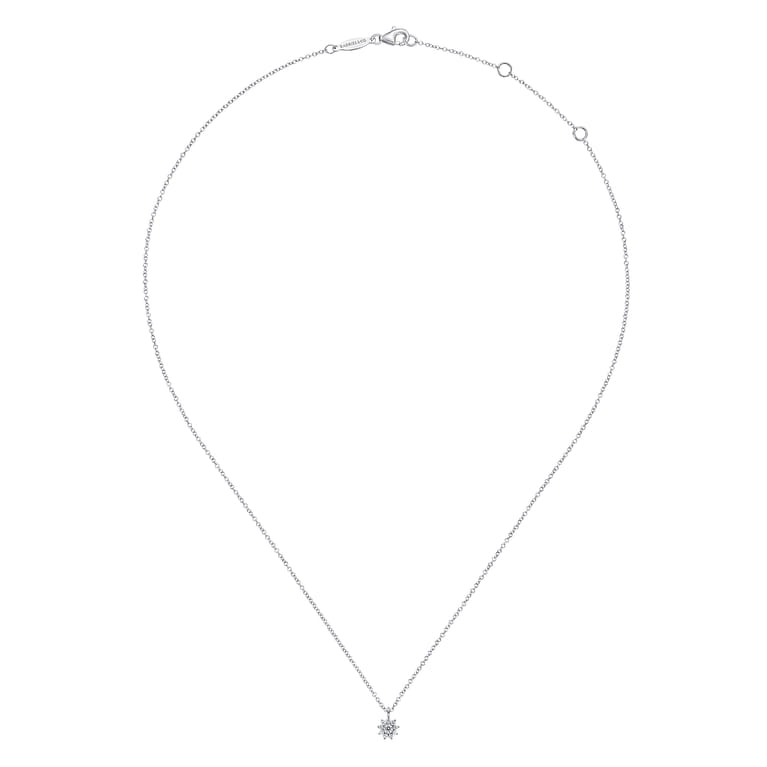 Floral - 14K White Gold Diamond Flower Pendant Necklace - 0.11 ct - Shot 2