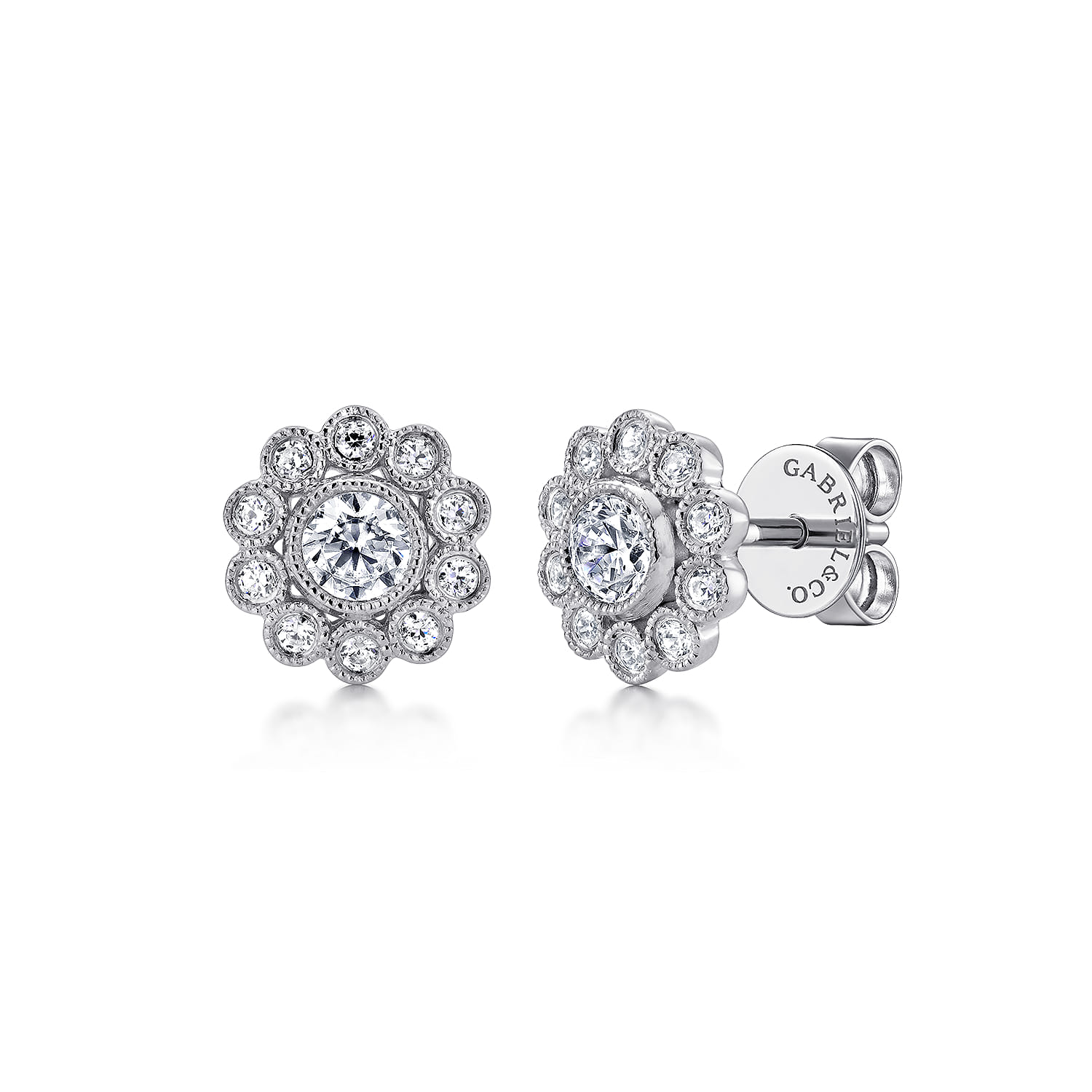 Floral - 14K White Gold Diamond Flower Stud Earrings - 0.5 ct - Shot 1
