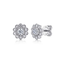 14K White Gold Diamond Flower Stud Earrings