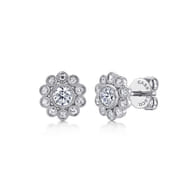 Floral - 14K White Gold Diamond Flower Stud Earrings