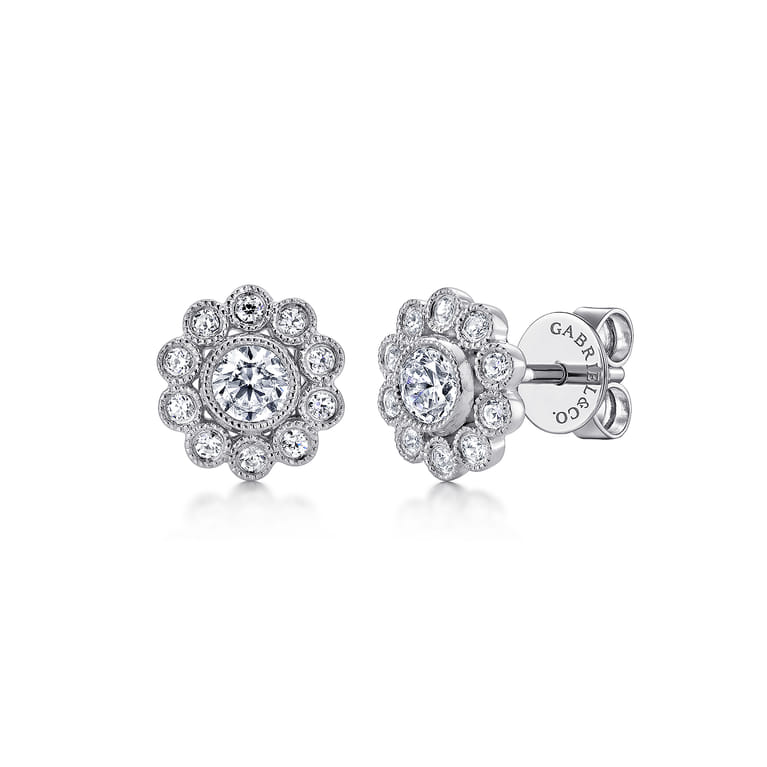 Floral - 14K White Gold Diamond Flower Stud Earrings - 0.5 ct - Shot 1