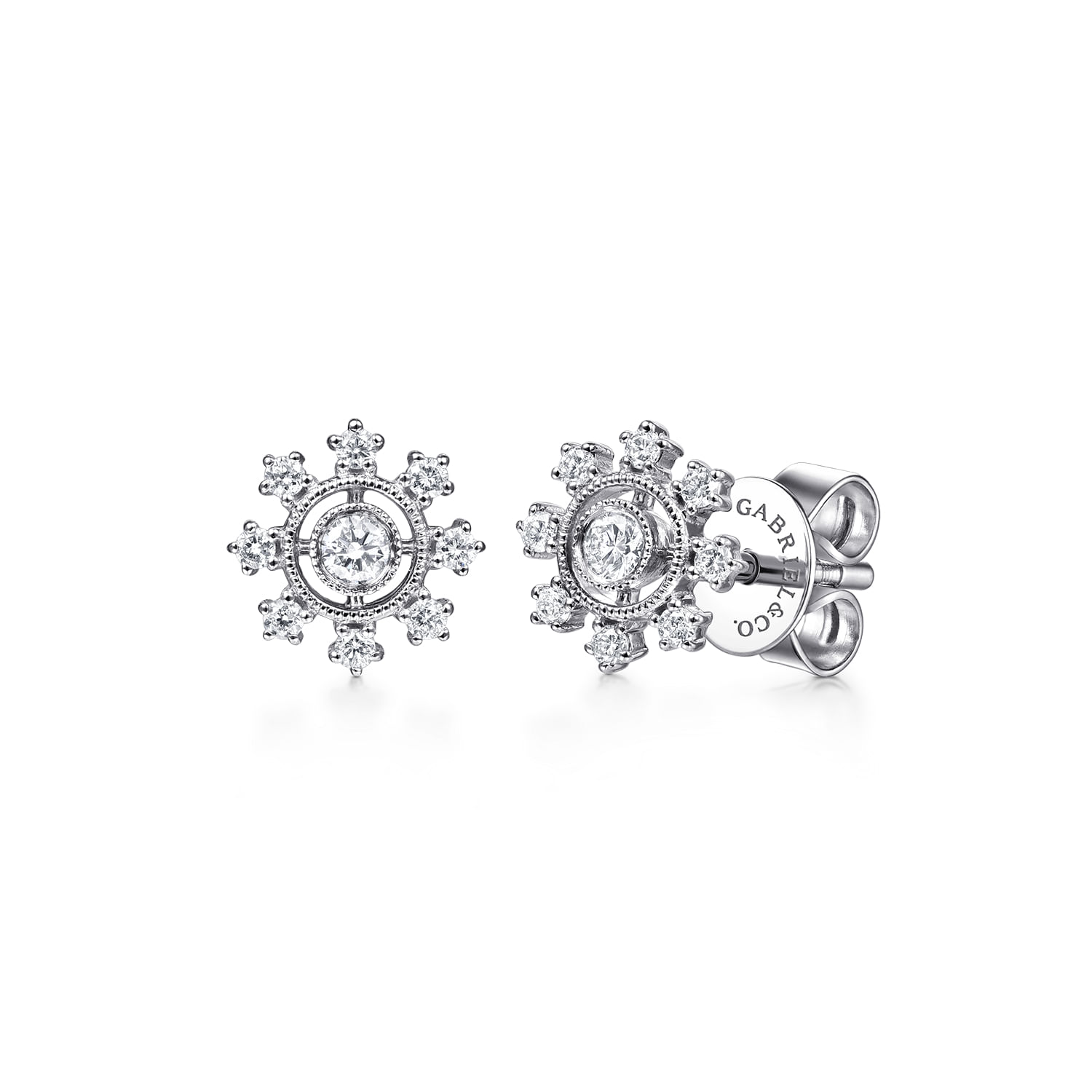 Floral - 14K White Gold Diamond Flower Stud Earrings