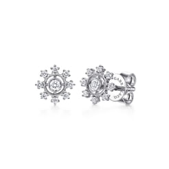 14K White Gold Diamond Flower Stud Earrings