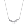 Floral - 14K White Gold Diamond Leaf Curved Bar Necklace - 0.08 ct