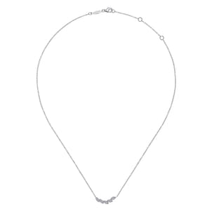Floral - 14K White Gold Diamond Leaf Curved Bar Necklace