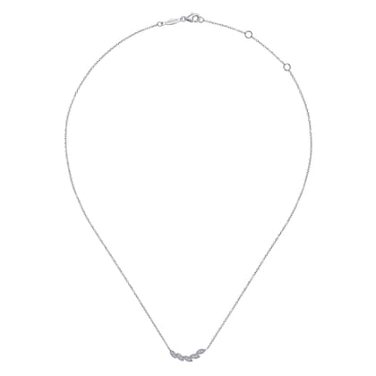 Floral - 14K White Gold Diamond Leaf Curved Bar Necklace