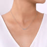 Floral - 14K White Gold Diamond Leaf Curved Bar Necklace - 0.08 ct