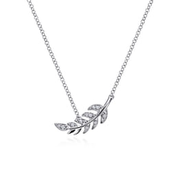 Floral - 14K White Gold Diamond Leaf Pendant Necklace