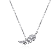 Floral - 14K White Gold Diamond Leaf Pendant Necklace