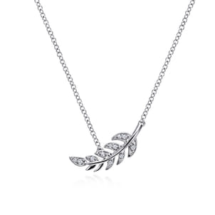 Floral - 14K White Gold Diamond Leaf Pendant Necklace