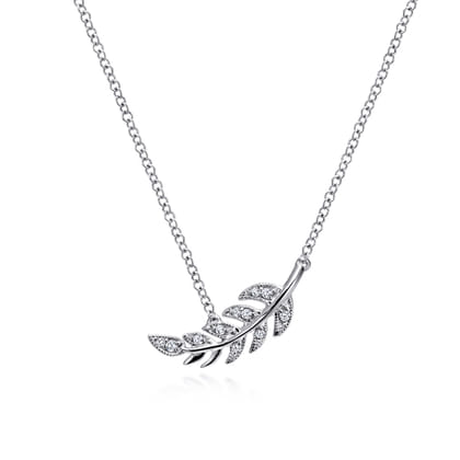 Floral - 14K White Gold Diamond Leaf Pendant Necklace