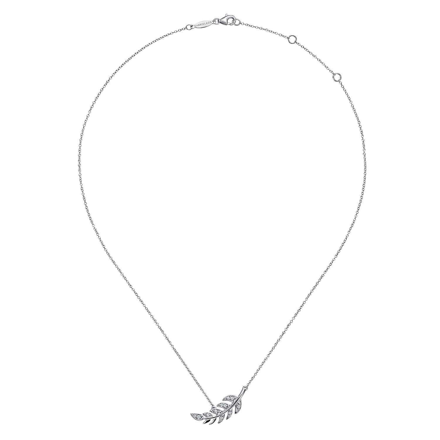 Floral - 14K White Gold Diamond Leaf Pendant Necklace